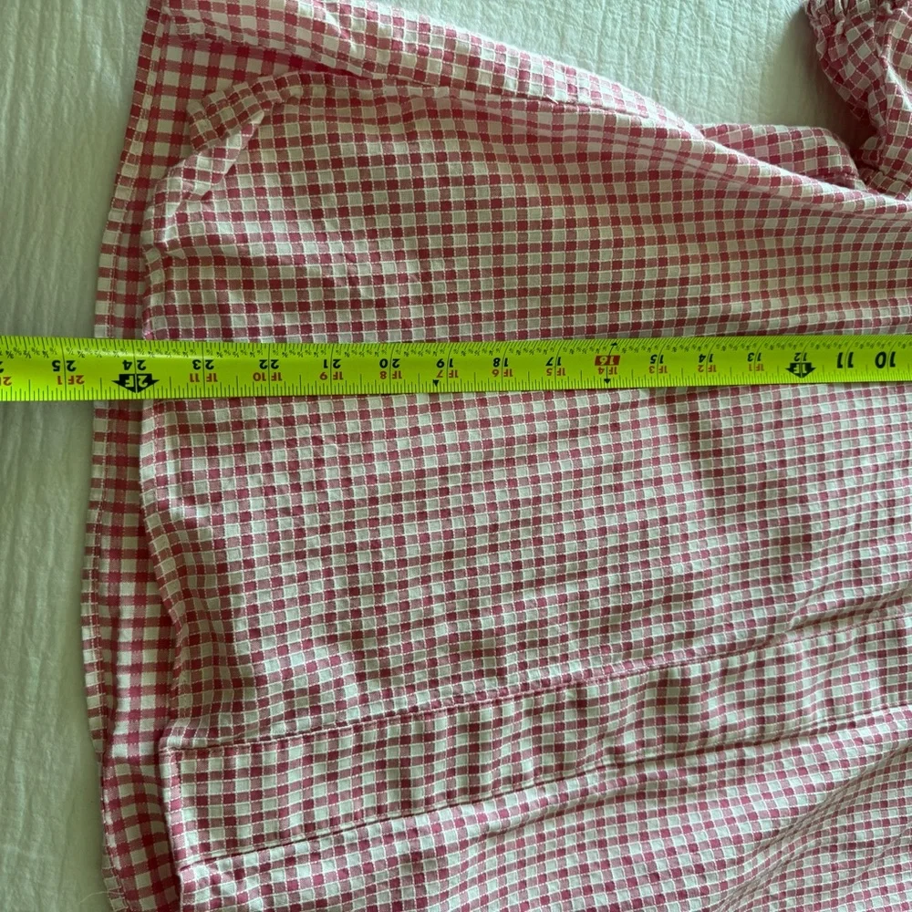 CeCe Cotton Pink and White Gingham Ruffle Blouse Puff Sleeve - Picture 7 of 8